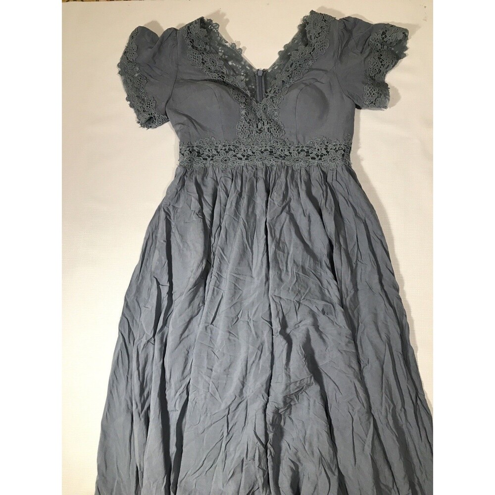 Azazie Light Blue Sleeveless Lace Flowers Formal Cocktail Bridesmaid Dress Sz L